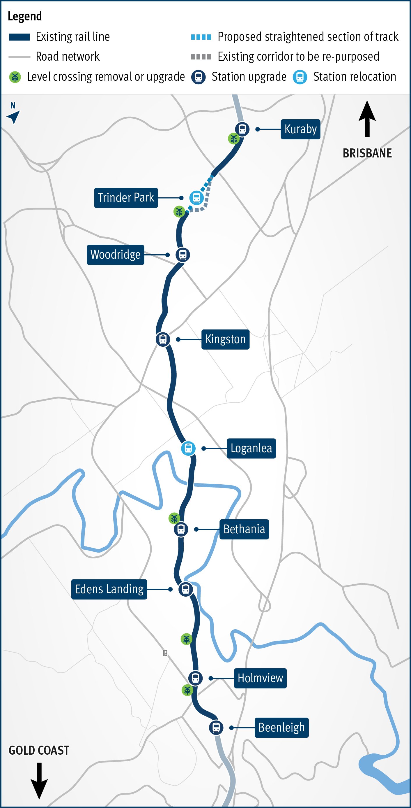 Logan and Gold Coast Fast Rail project location map