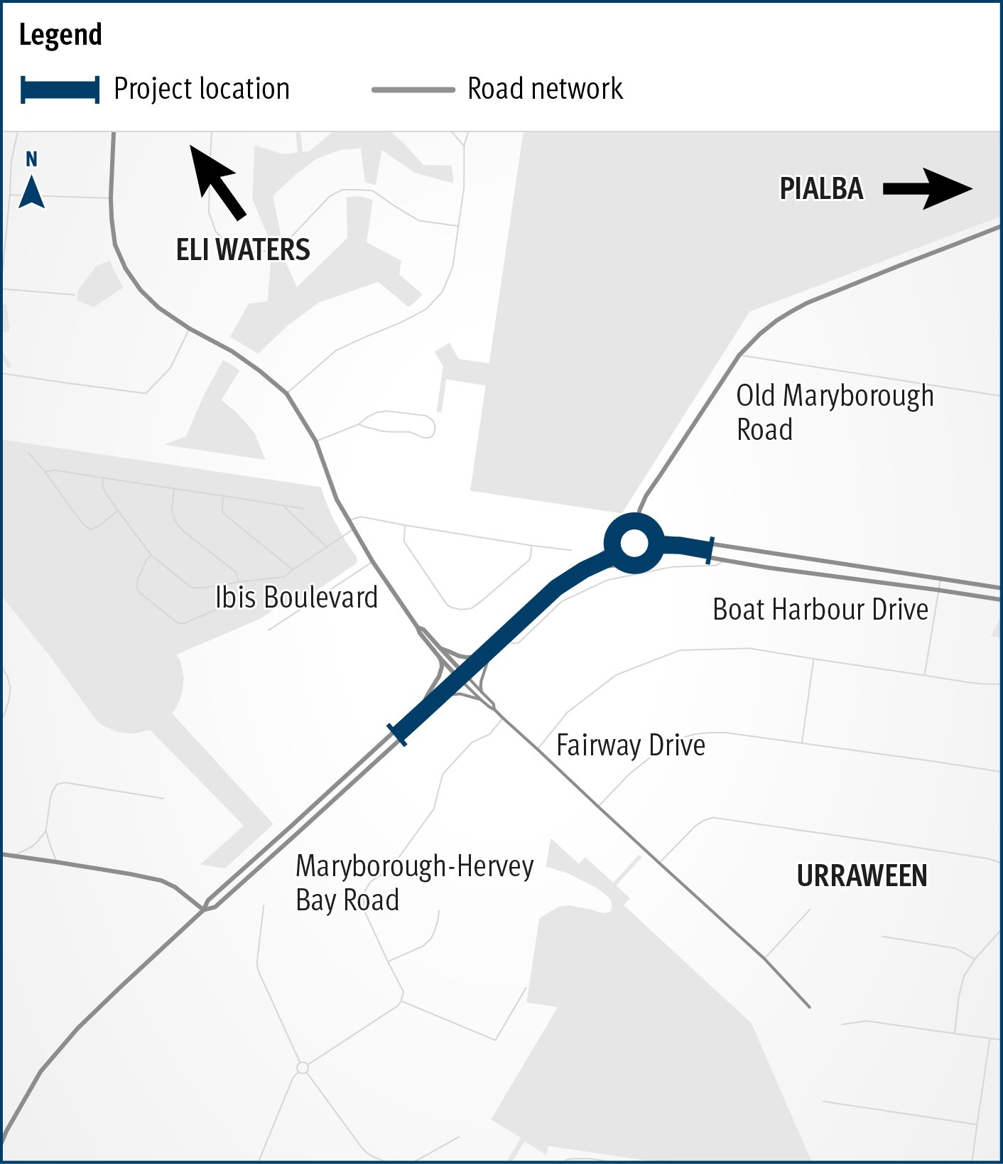 Maryborough Hervey Bay Road Ibis Boulevard and Fairway Drive intersection upgrade location map