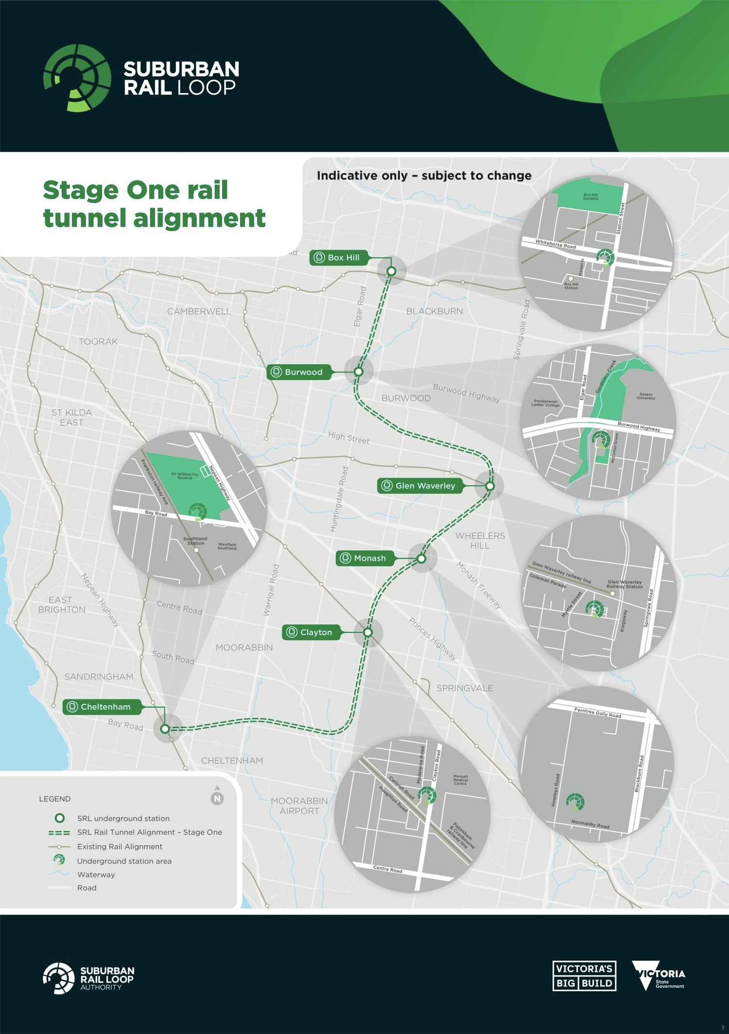 SRL Stage One rail tunnel alignment and proposed underground stations