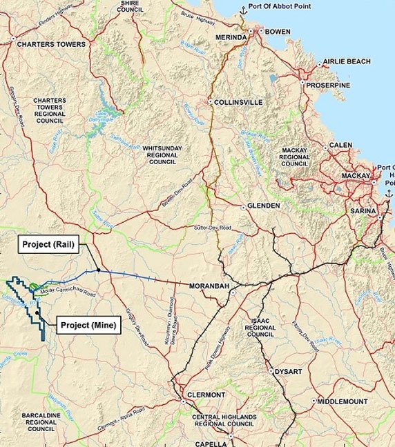 Carmichael Coal Mine & Rail Project Map Location