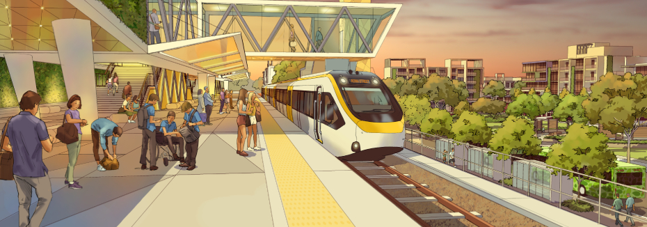 Artist impression of the Direct Sunshine Coast Rail Line (cr: Queensland Government)