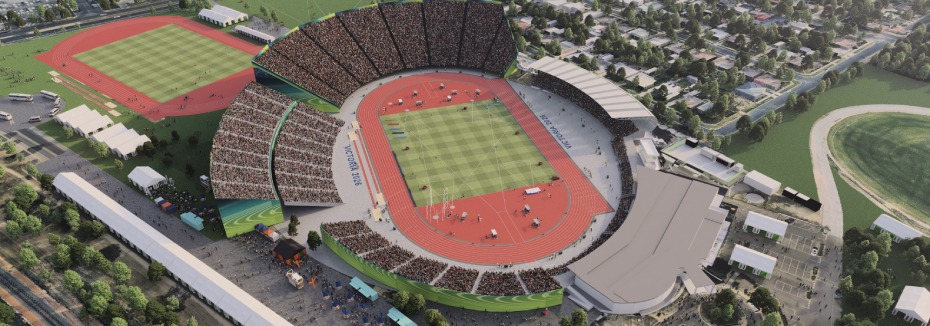 Artist impression of Eureka Stadium in 2026 Games (cr: Development Victoria)