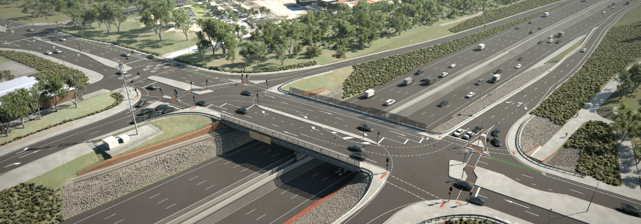 Artist impression of Majors Road Interchange (cr: Government of South Australia)