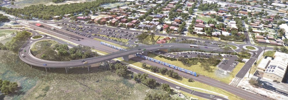 Artist impression of the new Station Street road bridge (cr: Victoria's Big Build)