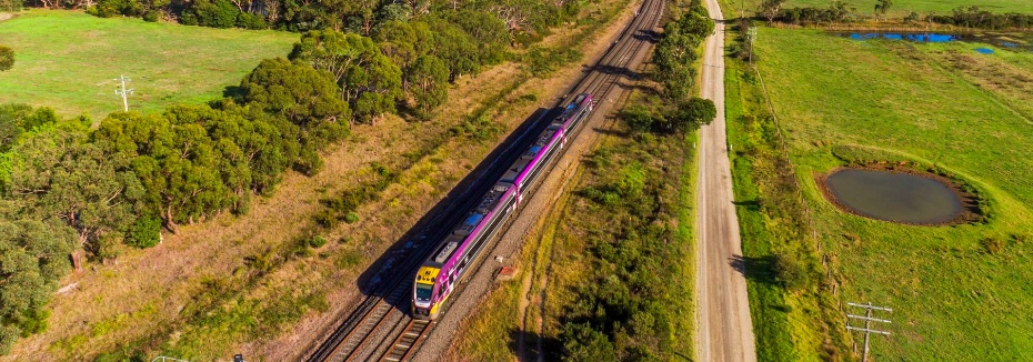 VLine train on regional track (cr: Victoria's Big Build)