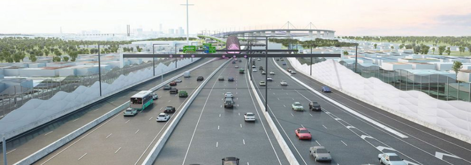 Artist impression of a widened West Gate Freeway (cr: Victoria's Big Build)